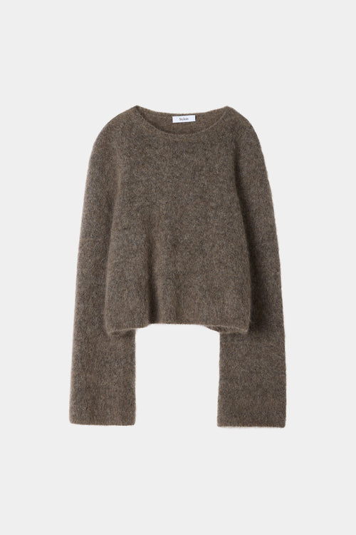 brown knitted sweater stylein niMA short front