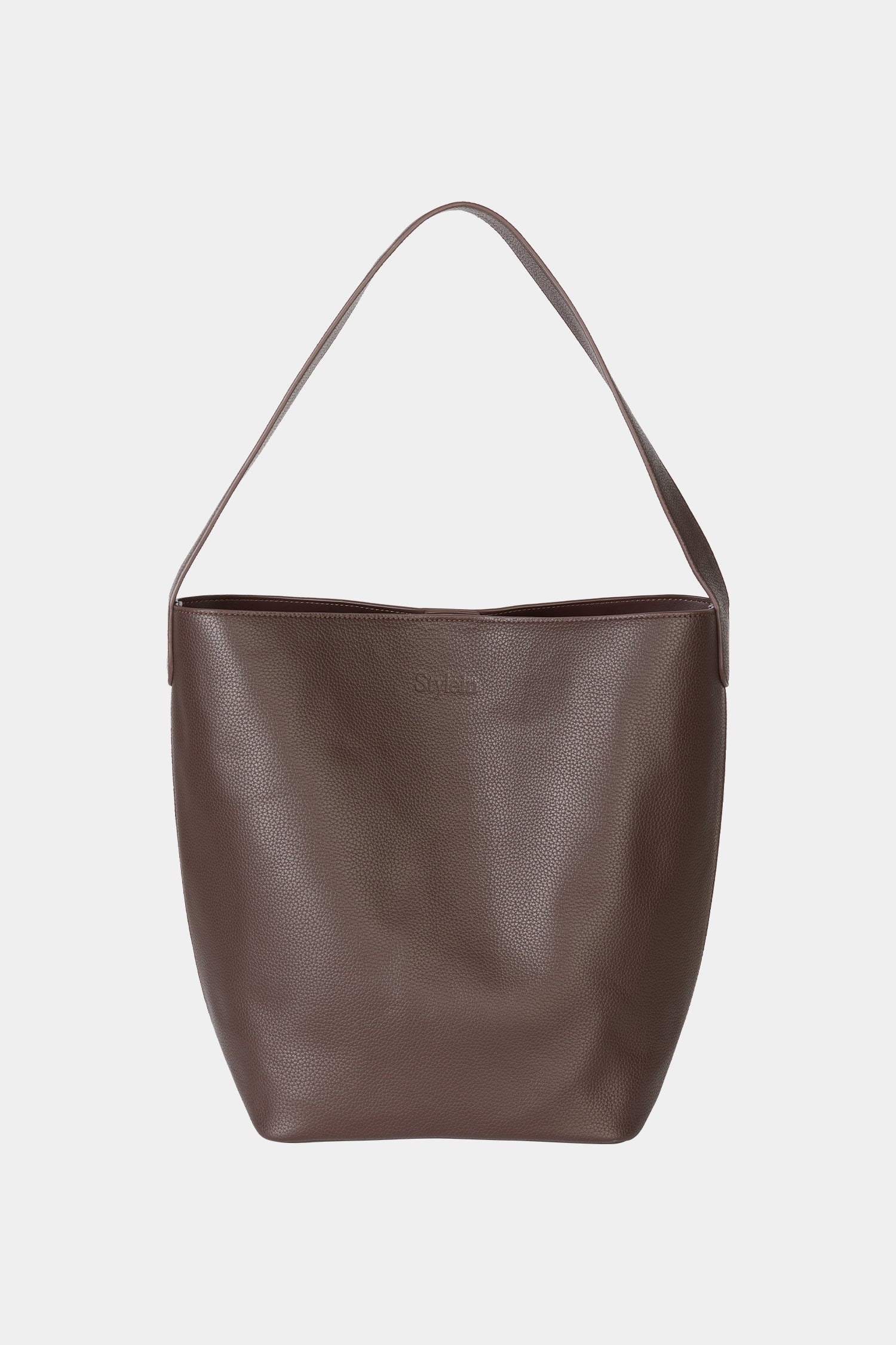 brown bucket bag faux leather stylein youness side