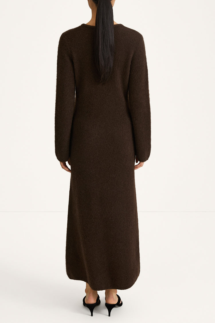 Alaina knitted long dress coffee stylein front back