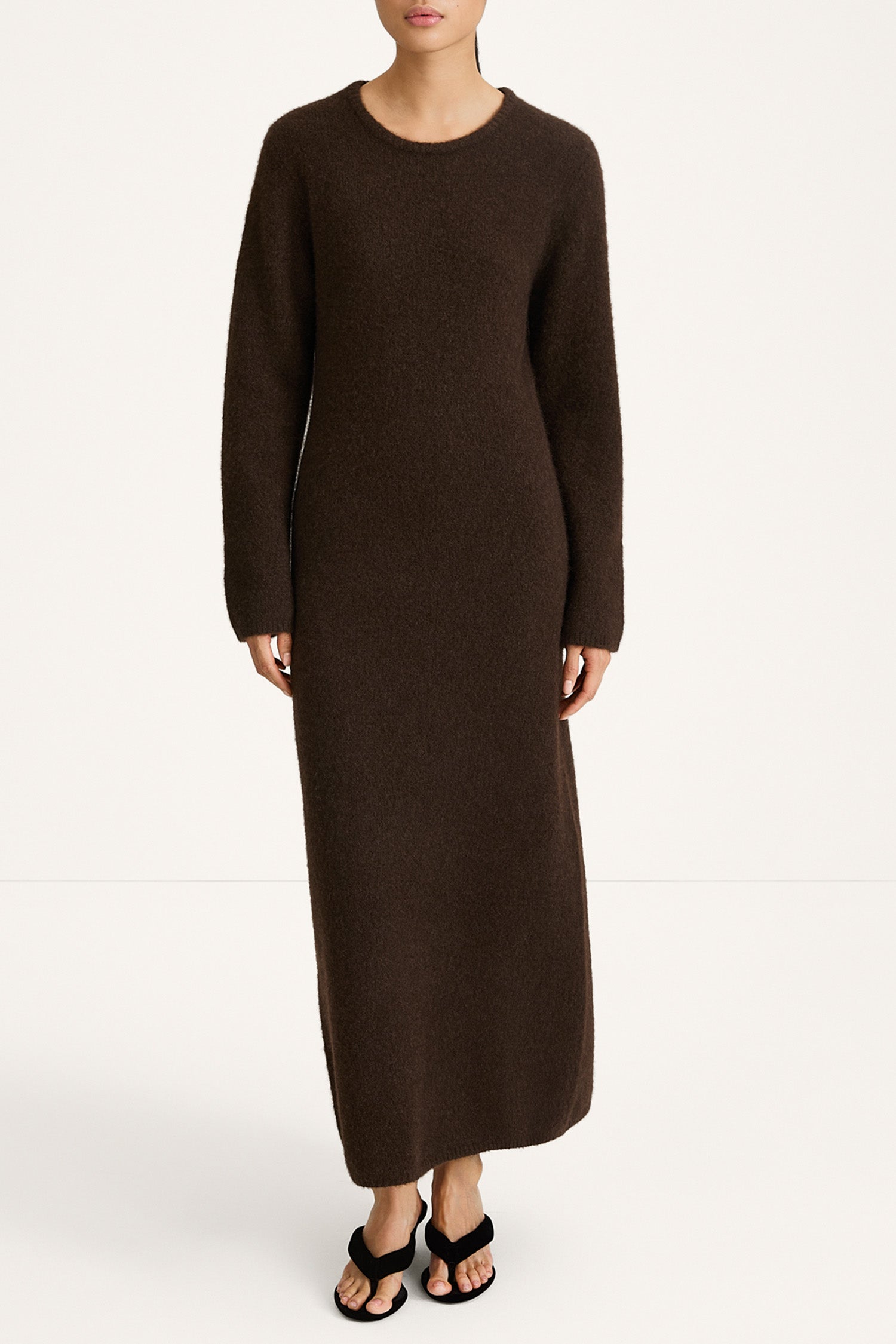 Alaina knitted long dress coffee stylein front
