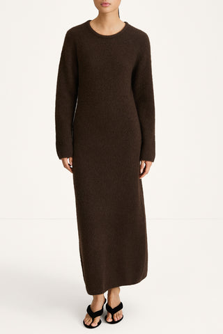 Alaina knitted long dress coffee stylein front