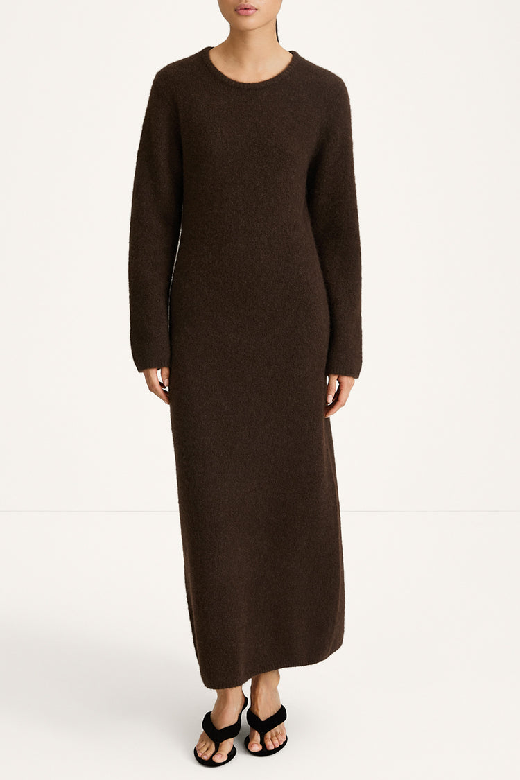Alaina knitted long dress coffee stylein front