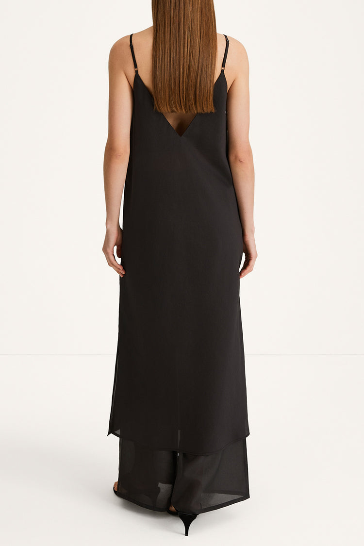 Babeline long transparent v-neck dress black stylein back