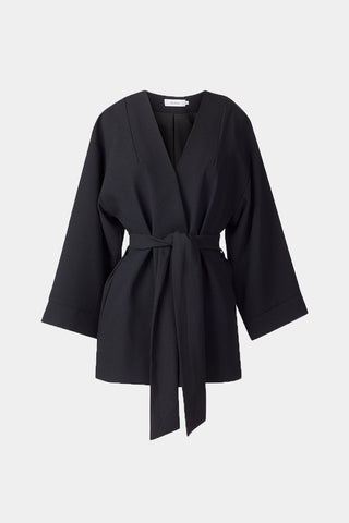 Balsas jacket kimono dropped shoulders wide sleeves belted waist black stylein packshot
