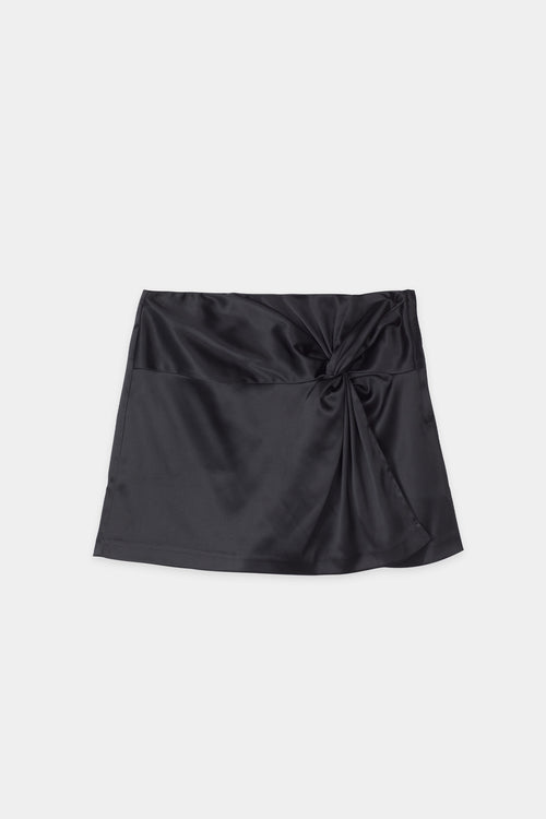 Bolena skirt short shiny crepe twisted front black stylein packshot