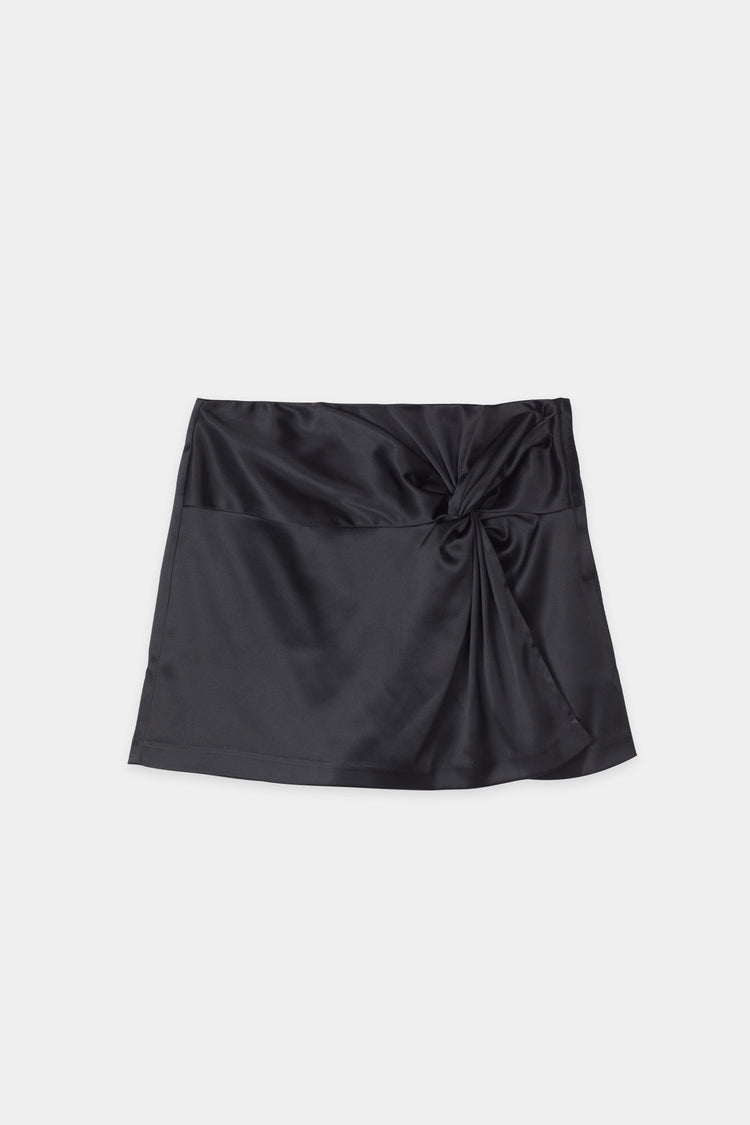 Bolena skirt short shiny crepe twisted front black stylein packshot