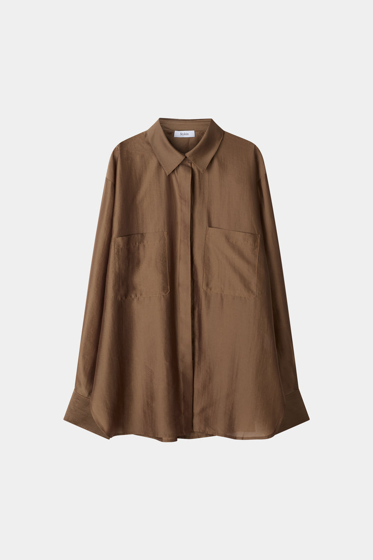 Beige transparent oversized shirt stylein brailee packshot