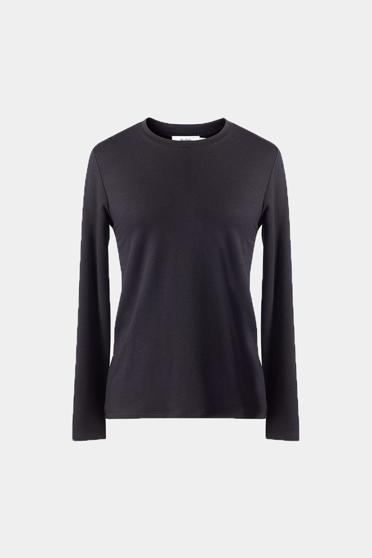Canvey top long sleeve rounded neckline jersey black stylein packshot