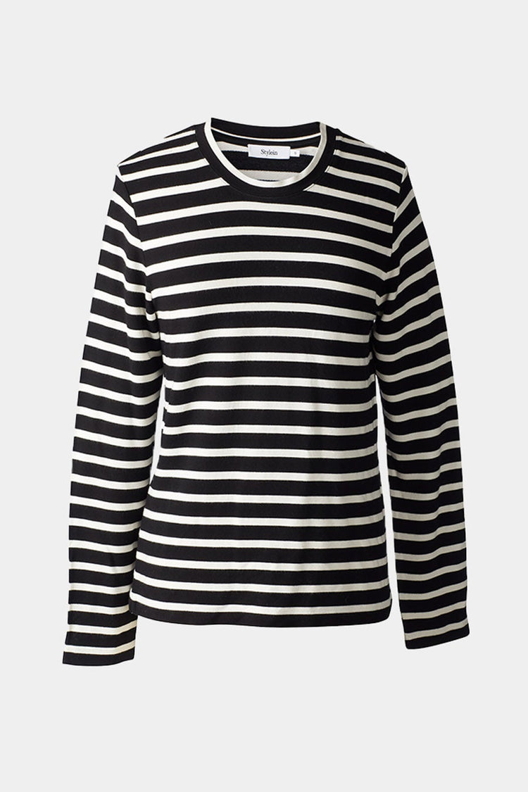 Canvey top long sleeve rounded neckline jersey black striped stylein packshot