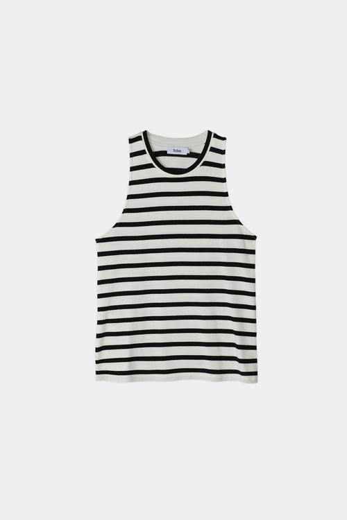 Case tank top fitted round neck jersey black white striped stylein packshot