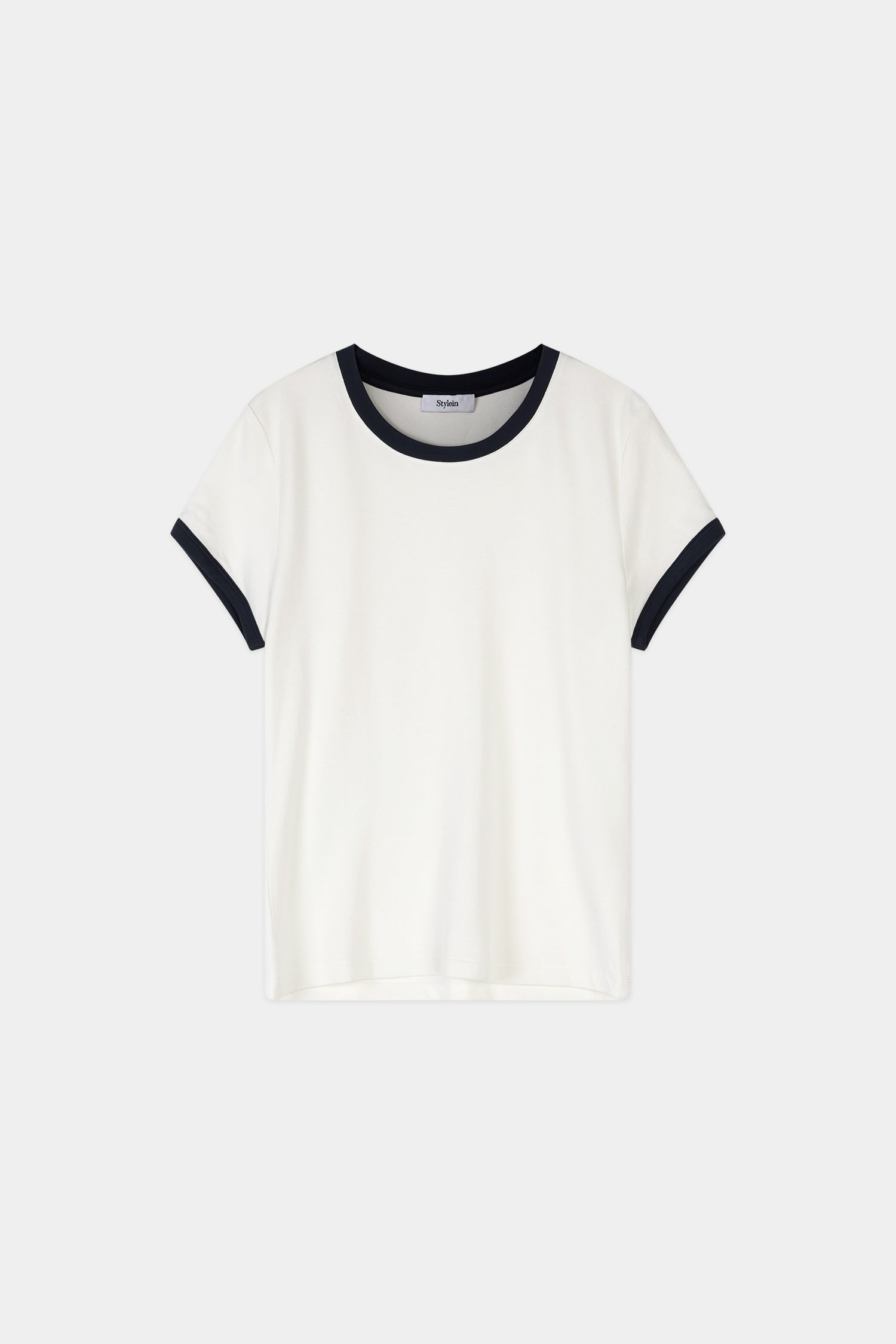 White t-shirt navy trim stylein cleo front packshot