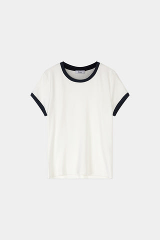White t-shirt navy trim stylein cleo front packshot