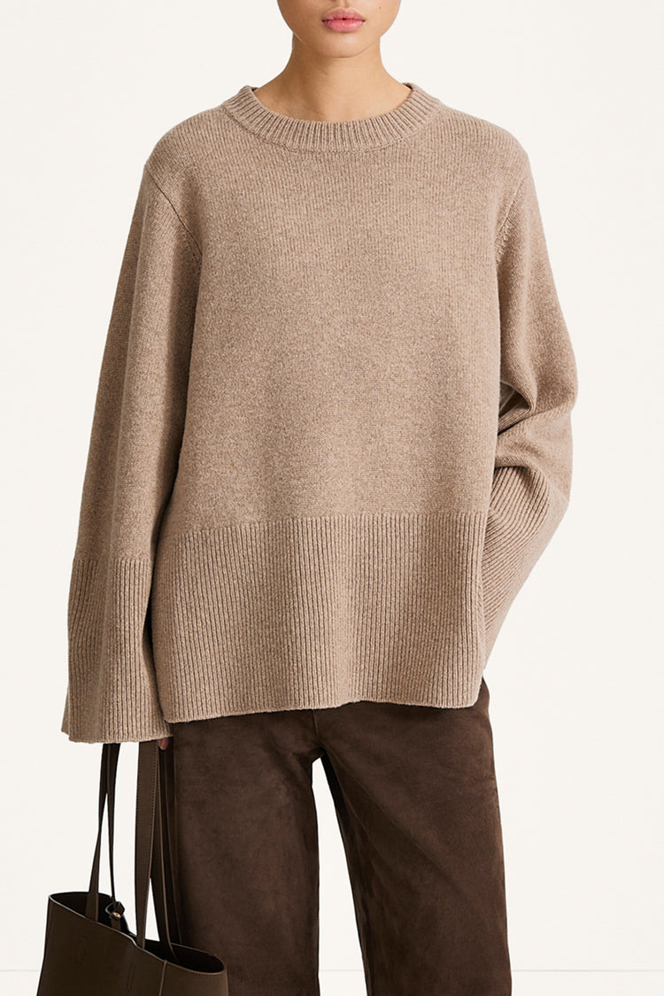 Hala wool sweater oat stylein model image  front close
