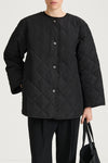 Halima loose flared quilted padded jacket black stylein model image front close