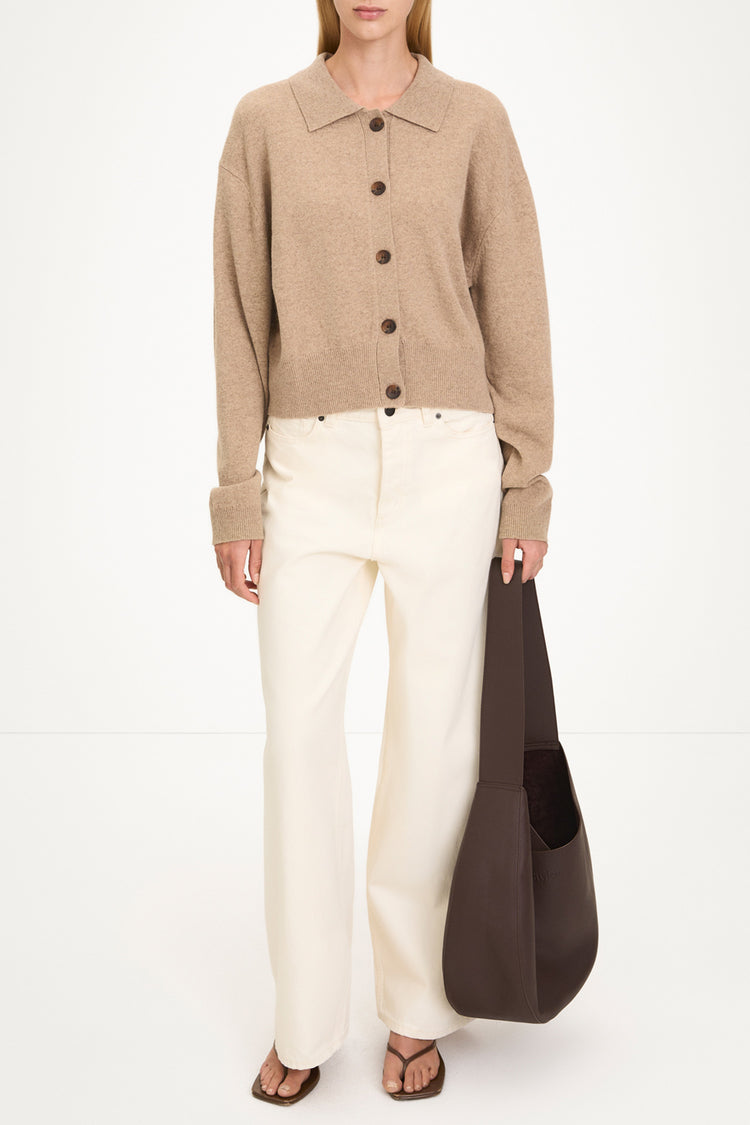 Halina cardigan merino wool oat stylein model image front