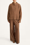 Hania cable knit merino wool sweater beige stylein front