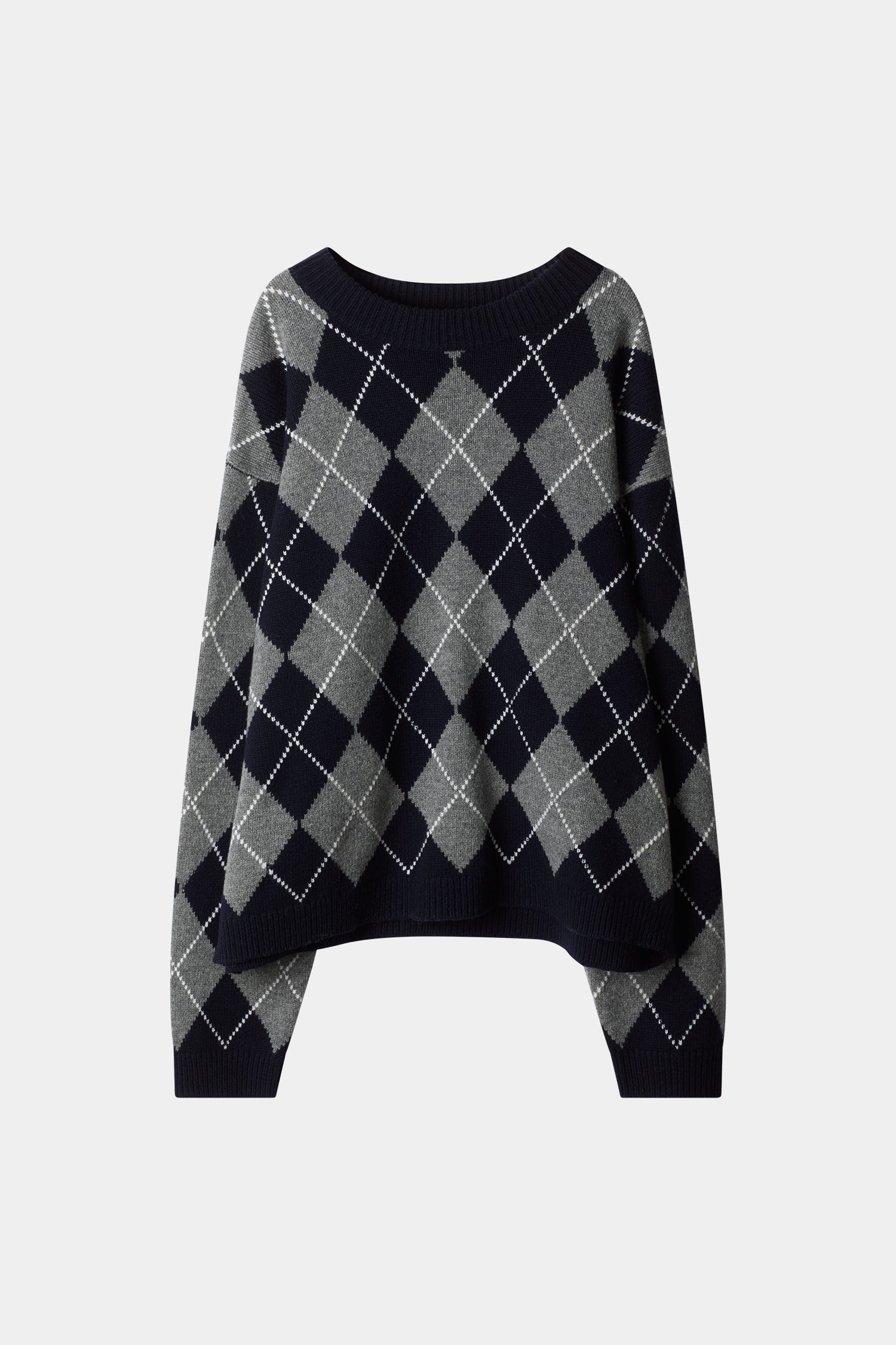 Checked knitted sweater in navy and grey stylein Havenly packshot