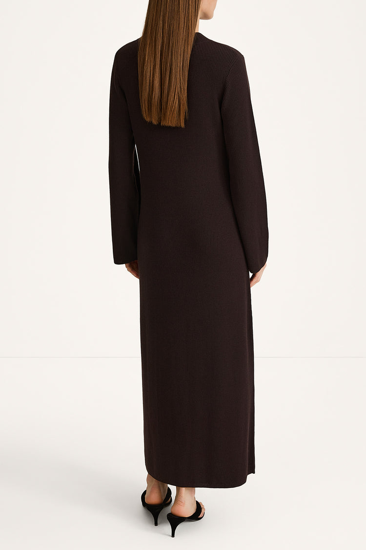 Hemera merino wool long maxi dress coffee stylein model image back