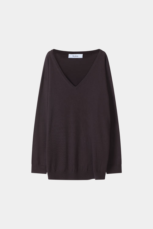 Heramira merino wool v-neck sweater coffee stylein packshot