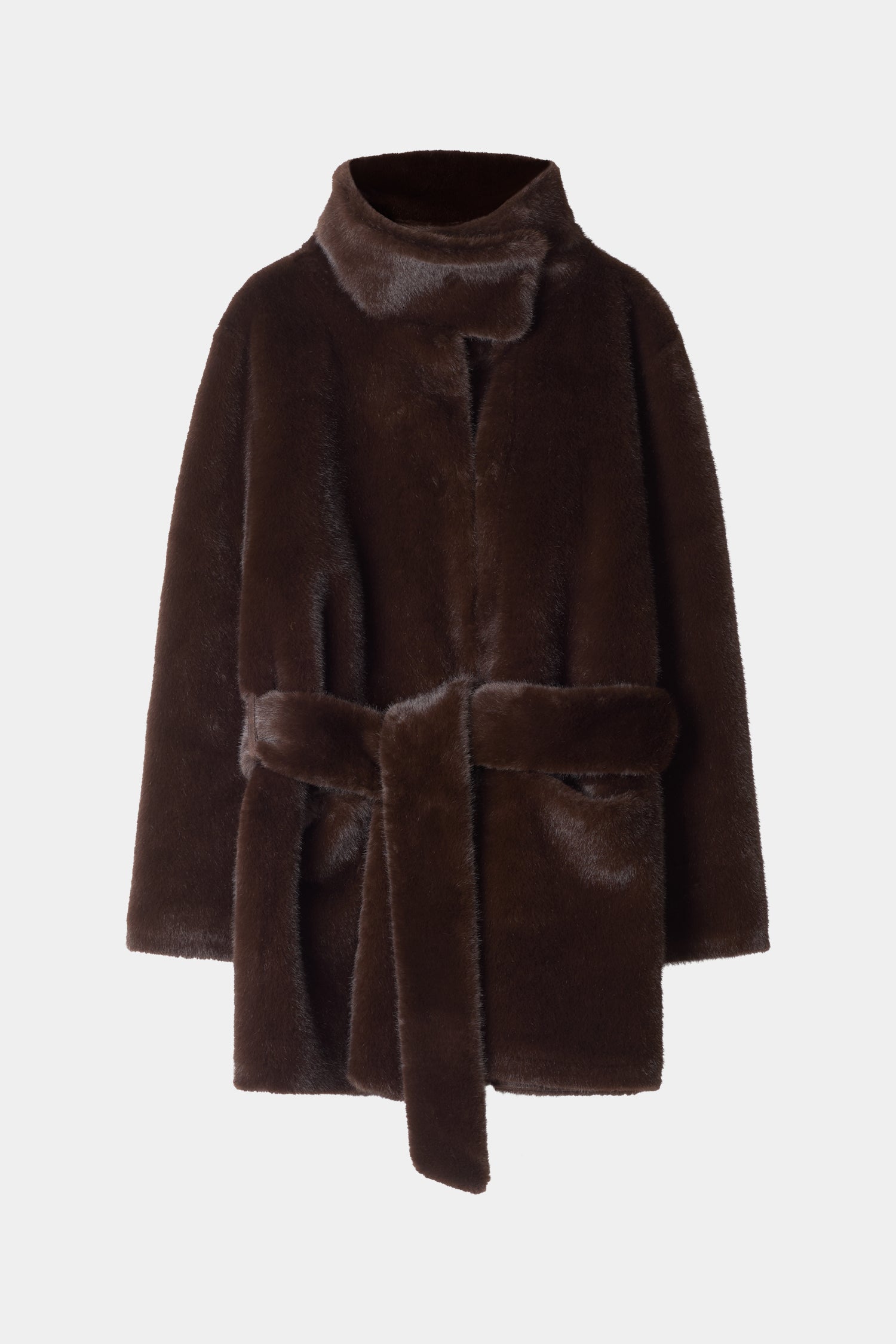 Hilani faux fur short coat dark brown stylein packshot