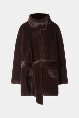 Hilani faux fur short coat dark brown stylein packshot