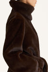 Hilani faux fur short coat dark brown stylein model image side close up