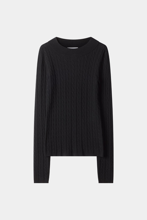 Hollin sweater cable knit merino wool black stylein packshot