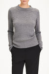 Hollin sweater cable knit merino wool grey stylein model image front close