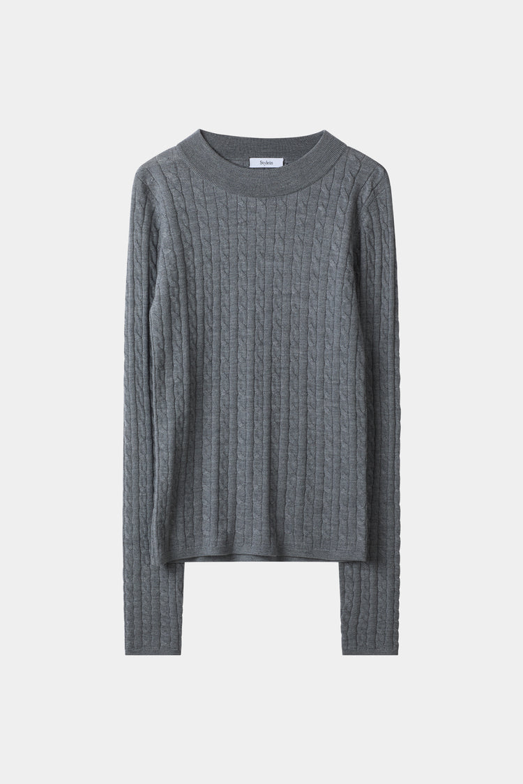 Hollin sweater cable knit merino wool grey stylein packshot