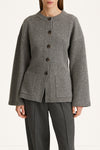wool cardigan tailored waist Houlia cardigan grey stylein front