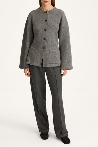 wool cardigan tailored waist Houlia cardigan grey stylein front