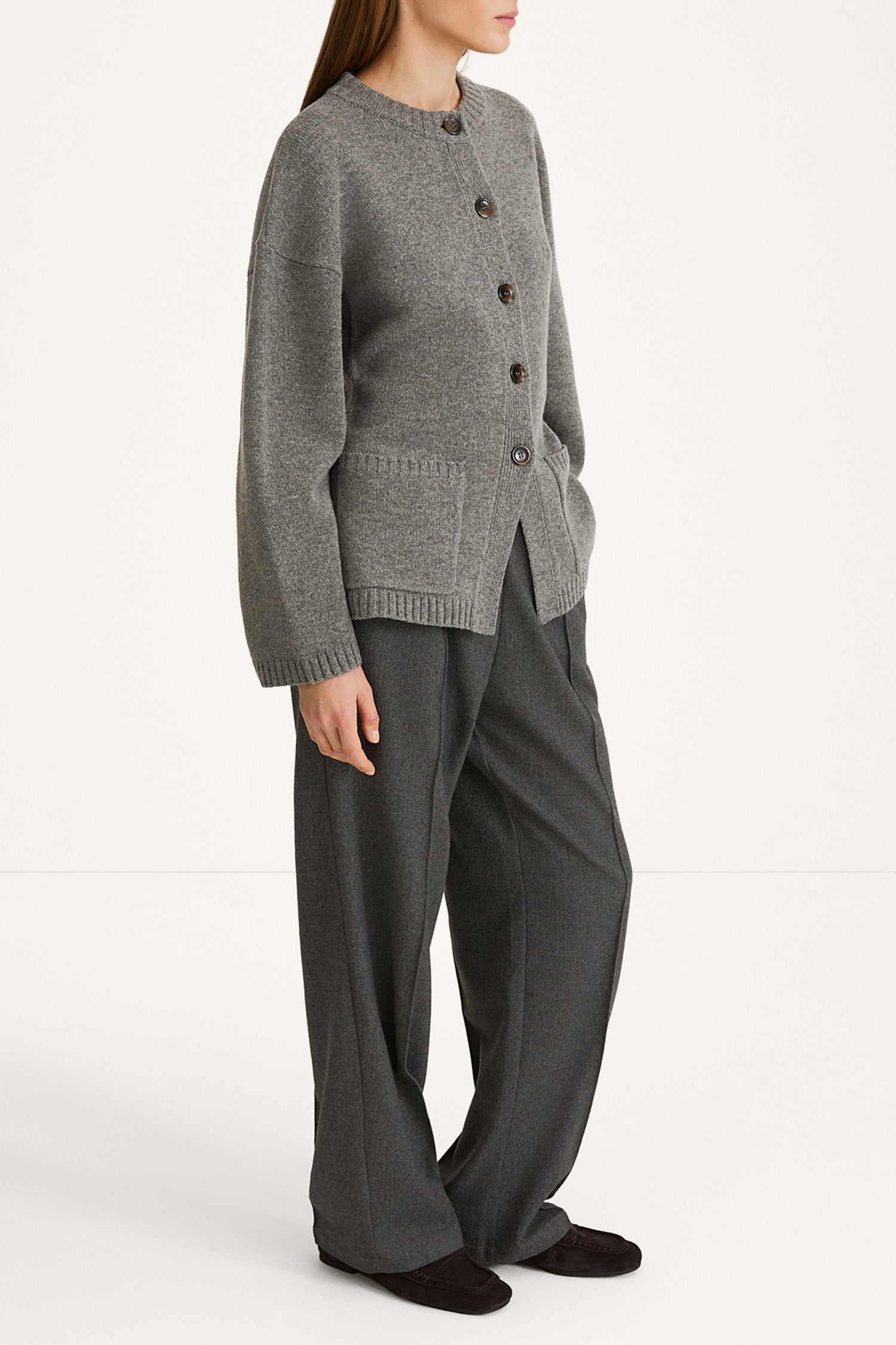 wool cardigan tailored waist Houlia cardigan grey stylein side