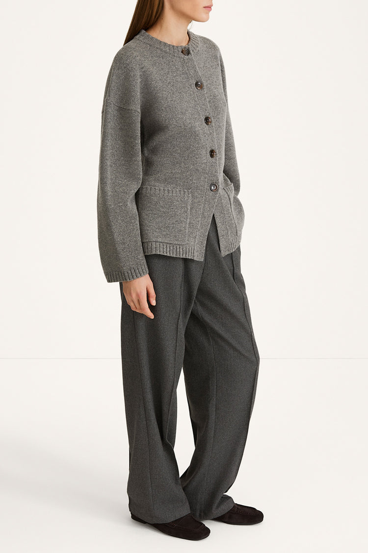 wool cardigan tailored waist Houlia cardigan grey stylein side