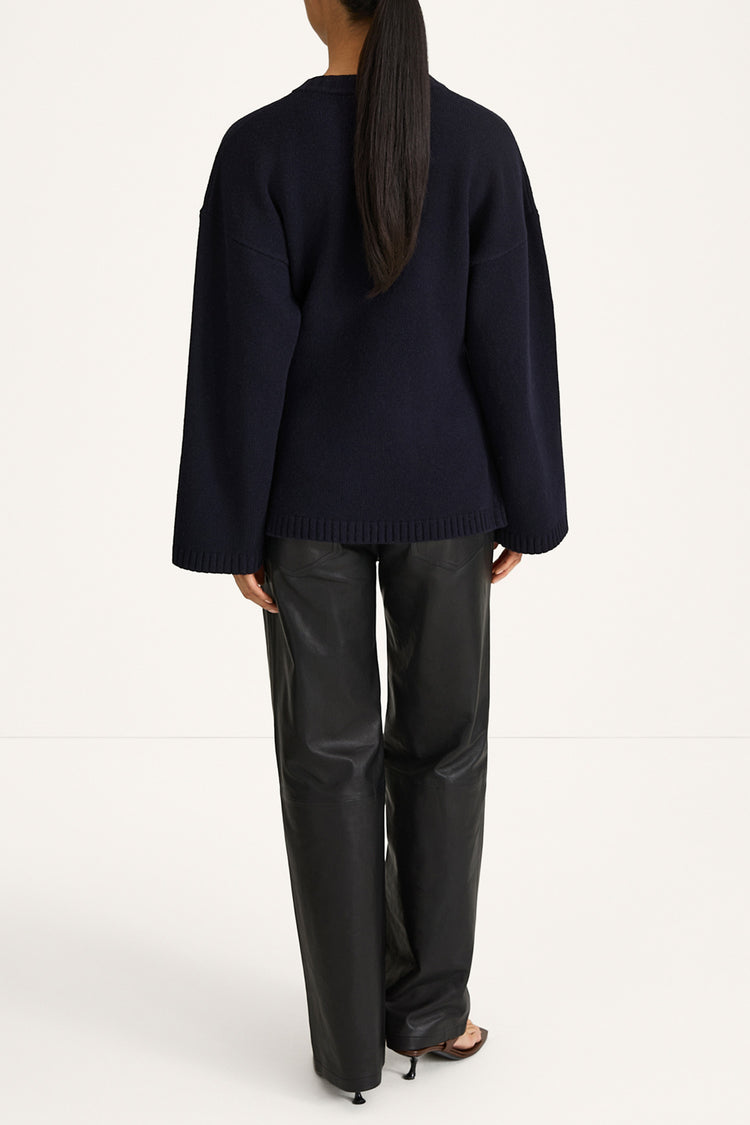 knitted navy cardigan cinched waist stylein houlia back
