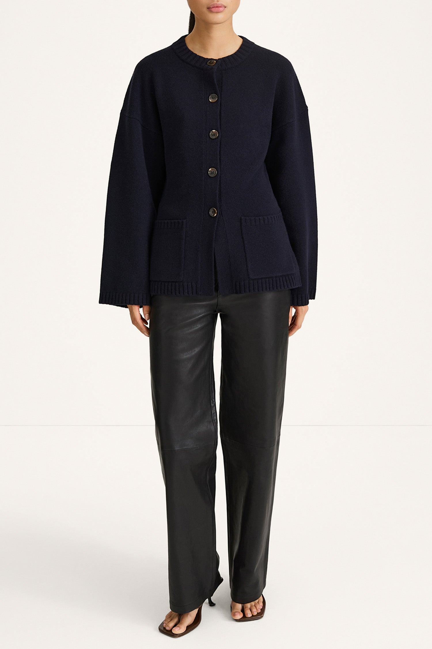 knitted navy cardigan cinched waist stylein houlia