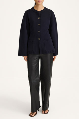 knitted navy cardigan cinched waist stylein houlia