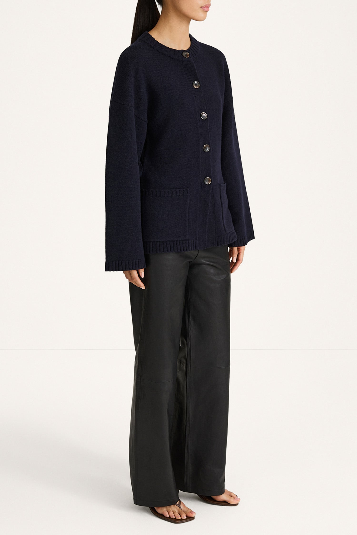 knitted navy cardigan cinched waist stylein houlia side