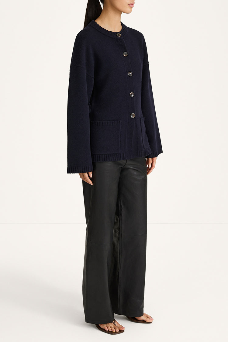 knitted navy cardigan cinched waist stylein houlia side