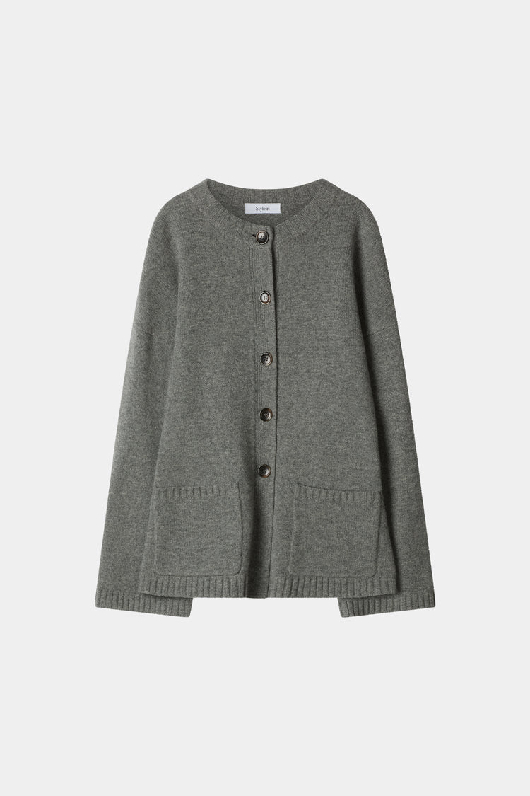 wool cardigan tailored waist Houlia cardigan grey stylein packshot