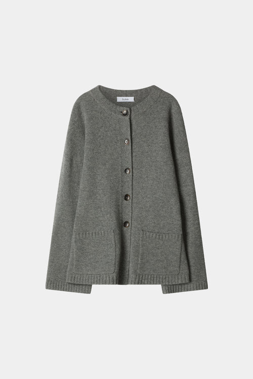 wool cardigan tailored waist Houlia cardigan grey stylein front