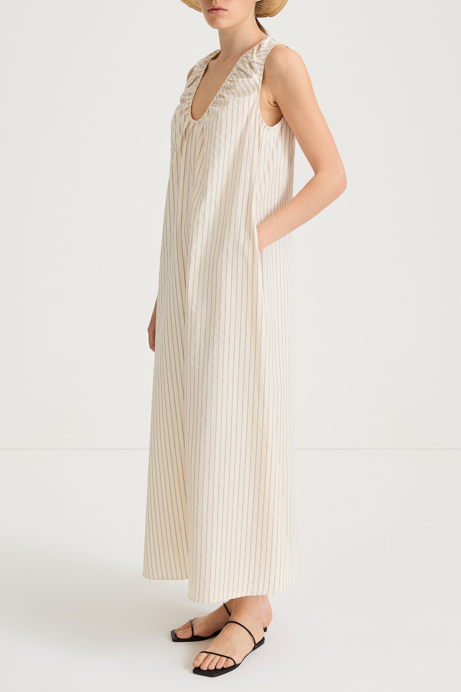 Jaisie long dress cream stripe stylein model image side