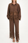 Jamie trousers broderie anglaise coffee brown model image front