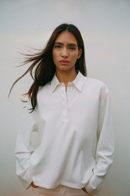 Janelle cream long sleeve top model image stylein