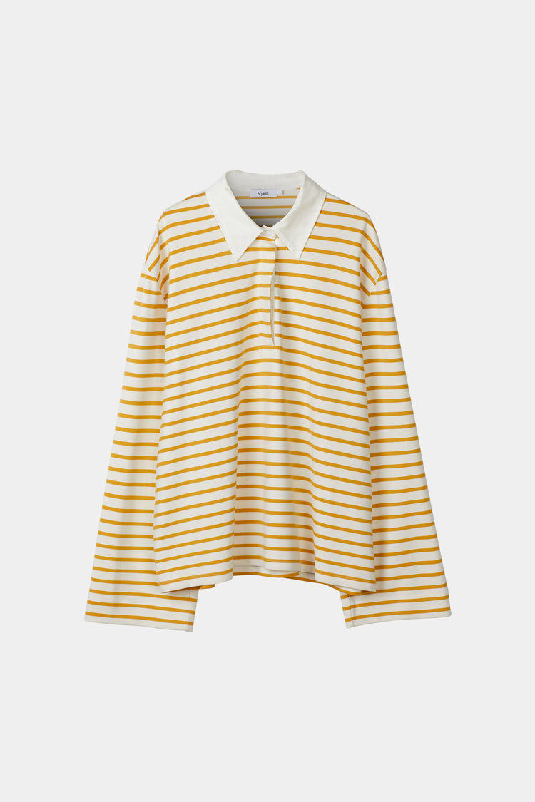 Janelle striped long sleeve collar top cream yellow stylein packshot