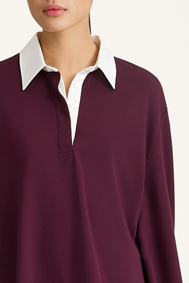 Janelle top polo pike t-shirt bordeaux stylein model image front close
