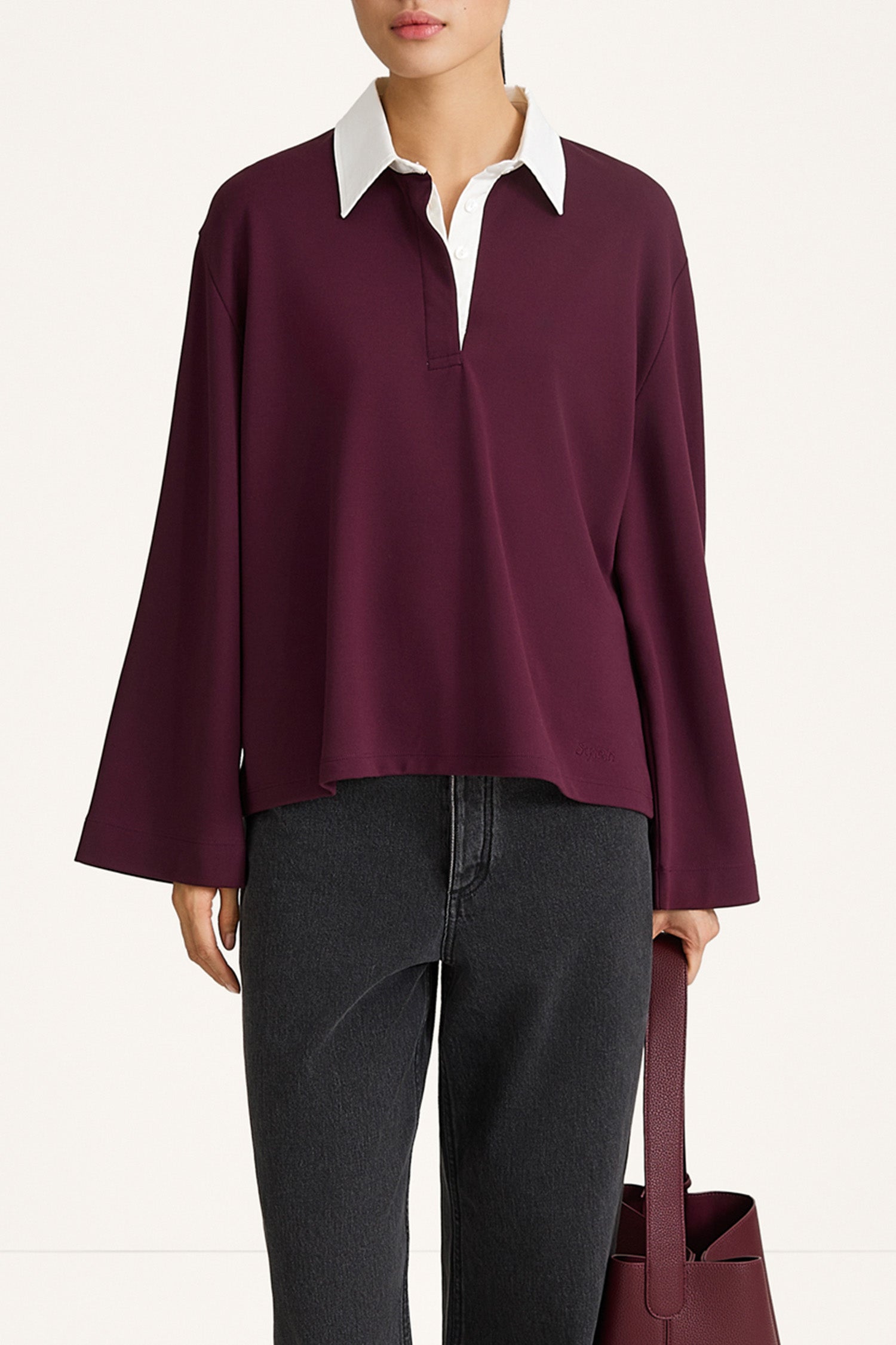 Janelle top polo pike t-shirt bordeaux stylein model image front close