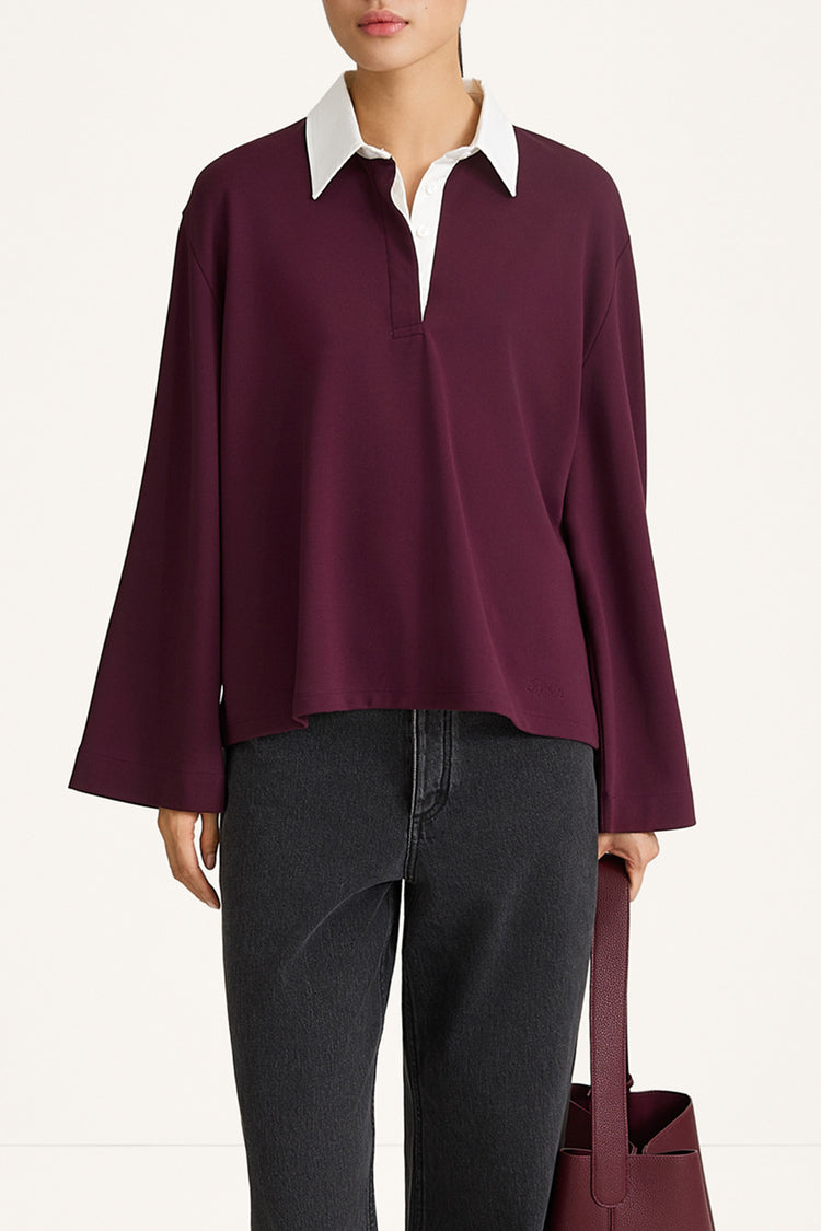 Janelle top polo pike t-shirt bordeaux stylein model image front close