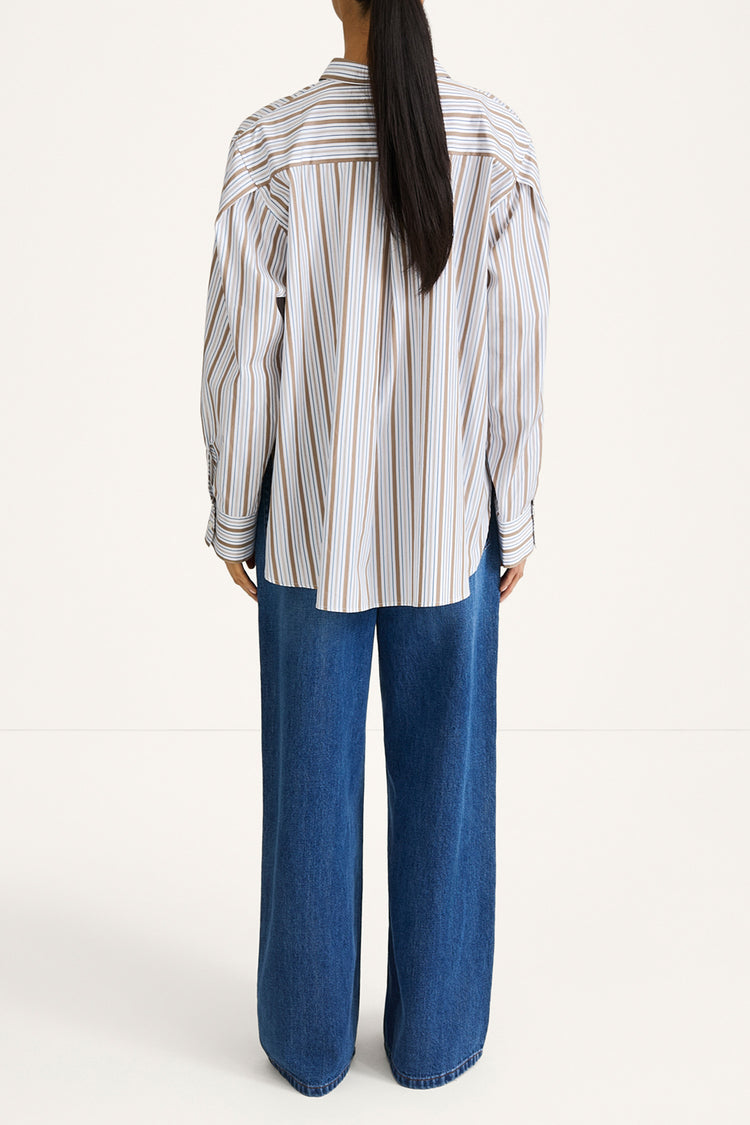 Jansell shirt taupe stripe stylein model image back