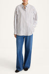 Jansell shirt taupe stripe stylein model image front 