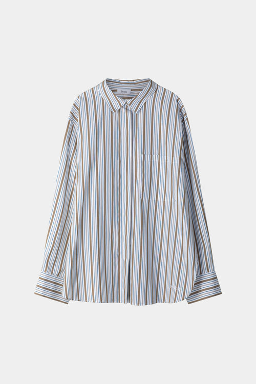 Jansell shirt taupe stripe stylein model image front 